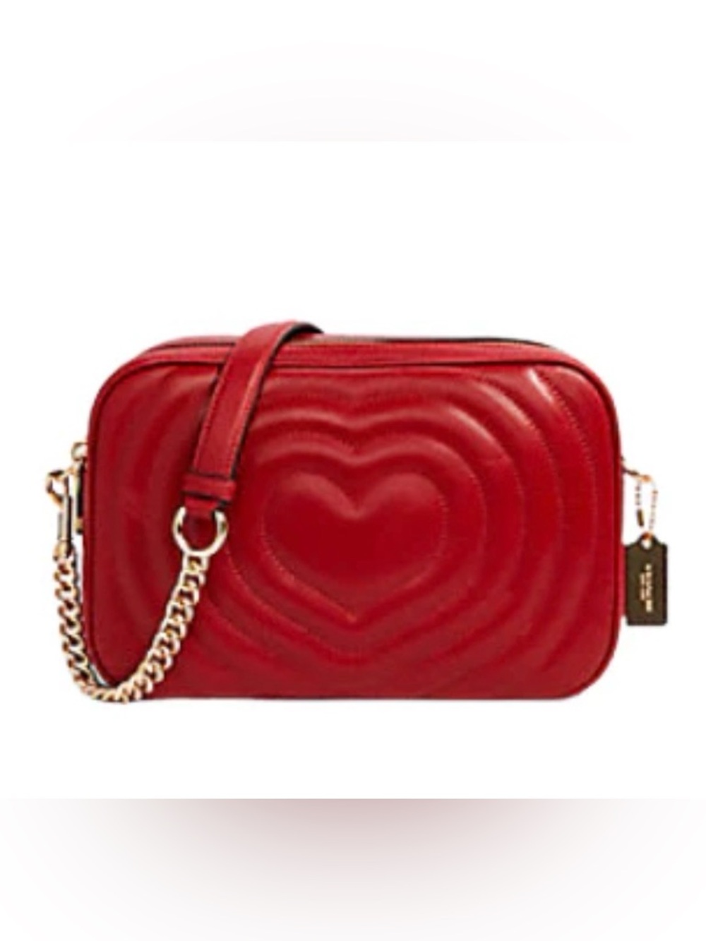 Coach Red Quilted Heart Crossbody with Gold Chain Like New WT